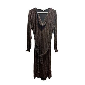 Garcia Women’s Metallic Shimmer Midi Dress Black V-Neck Long Sleeve Size M
